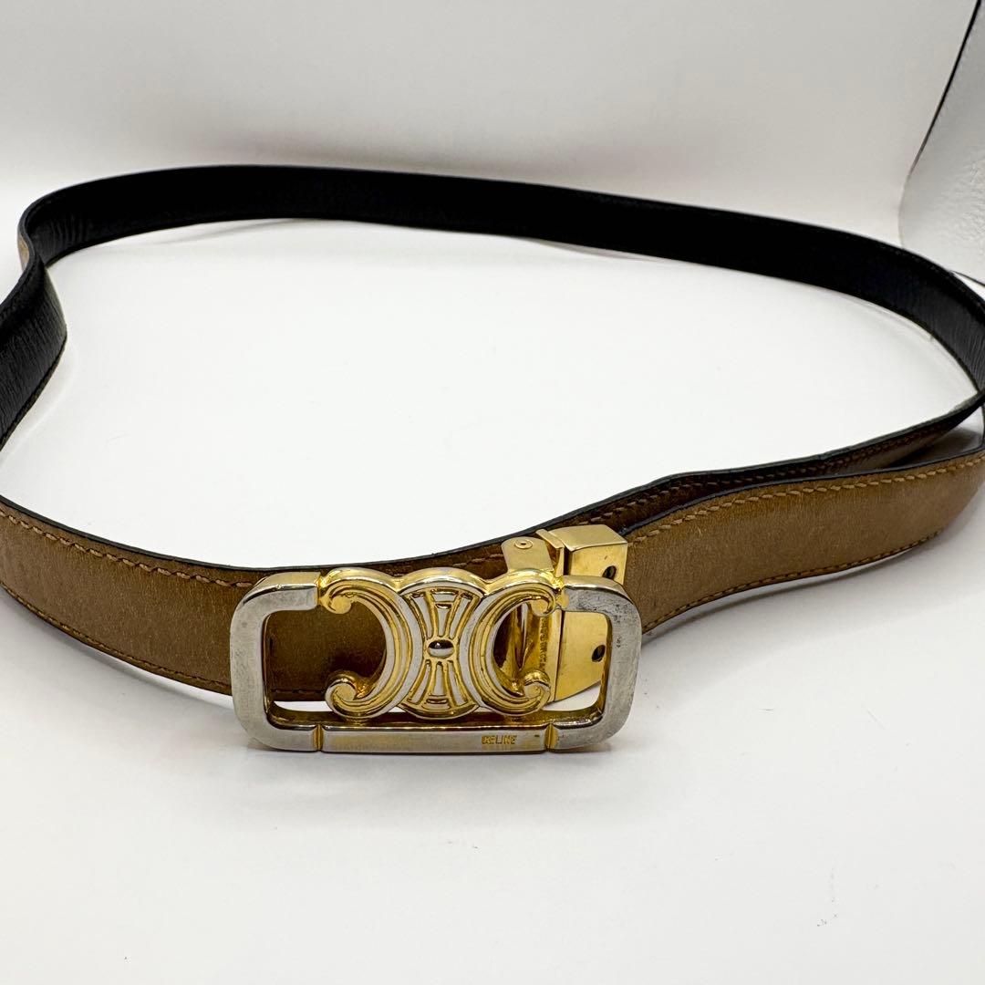 ★まゆこ★ CELINE トリオンフ ベルト リバーシブル 黒×ブラウン
