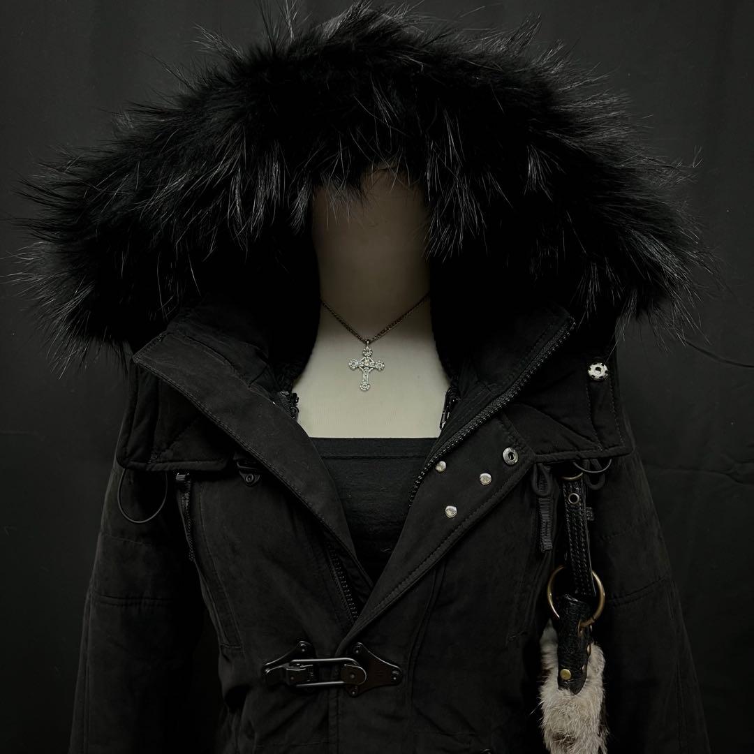 平成ギャル　y2kグランジ　ダークコア　リアルファー付き　モッズコート　N-3B