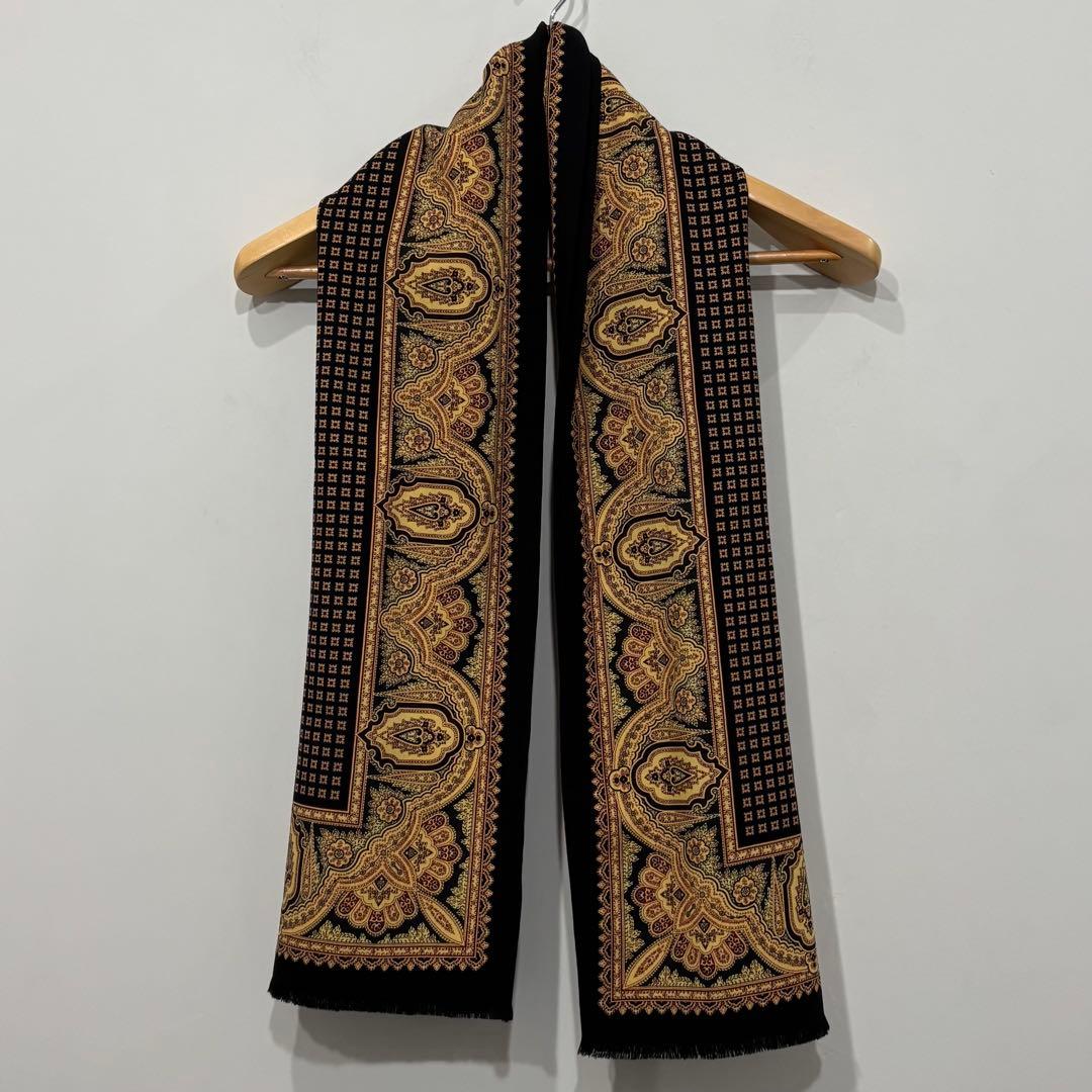 美品 希少 イタリア 製 RRL ペイズリー 総 柄 ウール ストール ブラック
