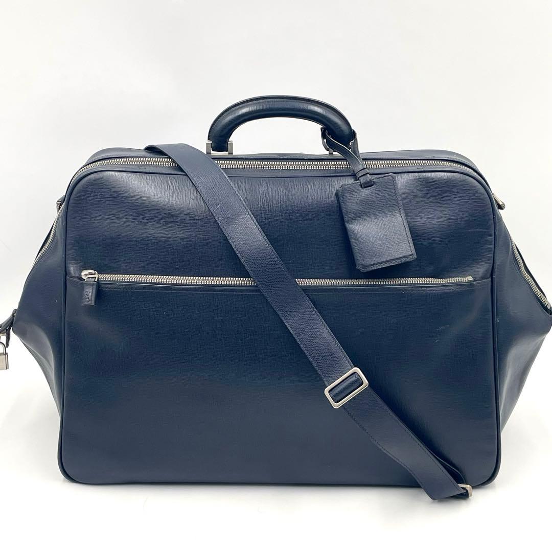 【廃盤/美品】Valextra エッセシリーズ ボストンバッグ 2wayネイビー