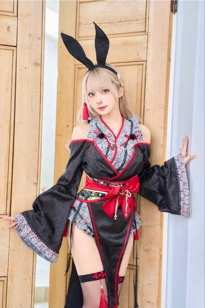 ロングスリット巫女バニー【Malymoon/マリームーン】ブラック