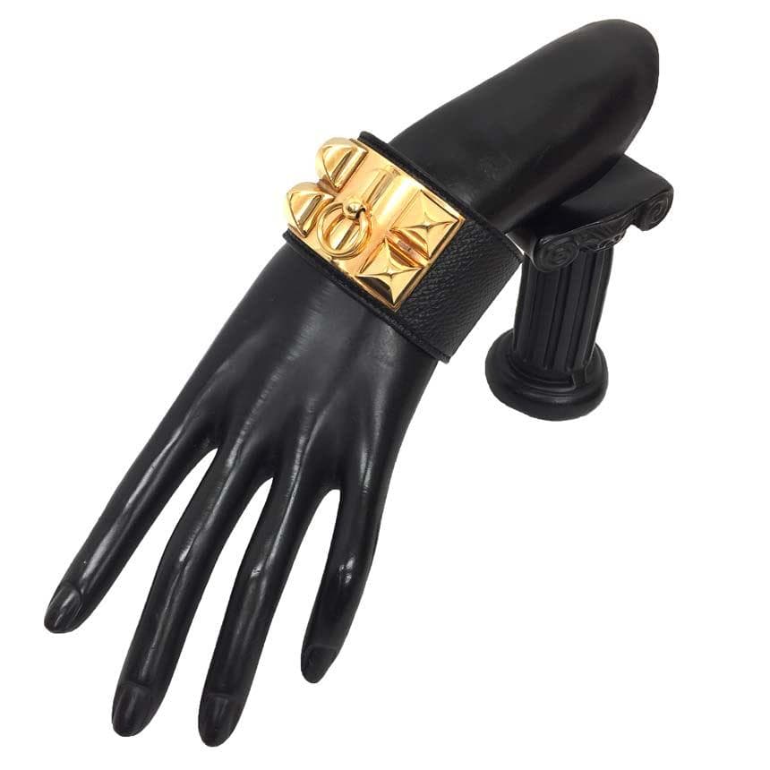 HERMES レザー ブレスレット コリエ・ド・シアン 黒 aq10593