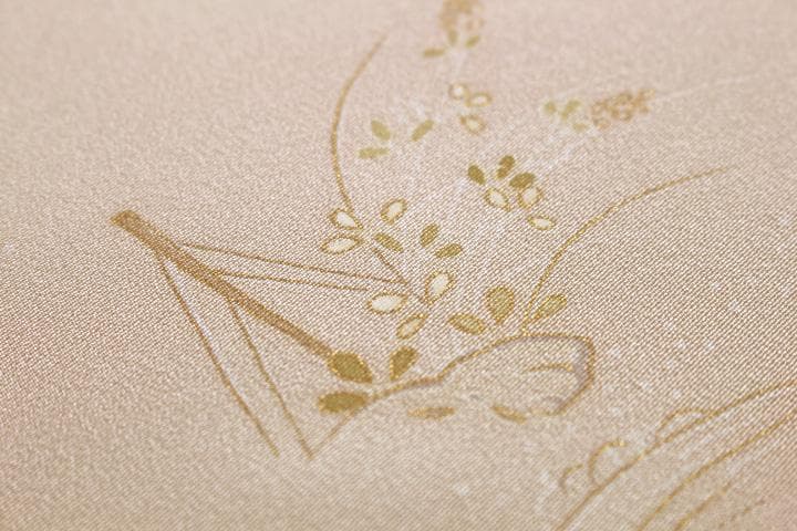 正絹　手描き　京友禅　 附け下げ　サーモンピンク系　反物