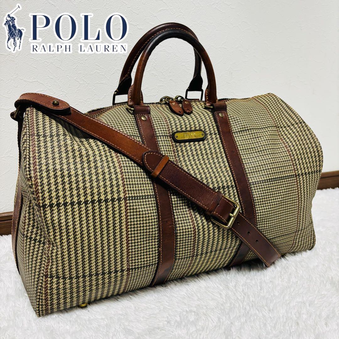 希少 ポロ ラルフローレン レザー ボストンバッグ 千鳥柄 2way 大容量
