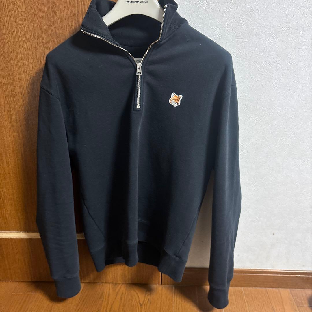 MAISON KITSUNÉ ブラック ジップアップ トレーナー S