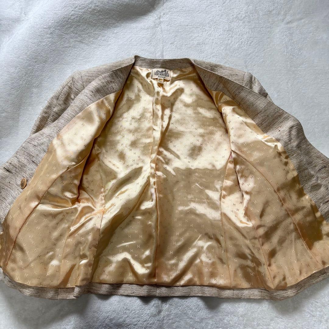 HERMES ジャケット 42 裏地 総柄 ゴールド ロゴ ボタン ブレザー