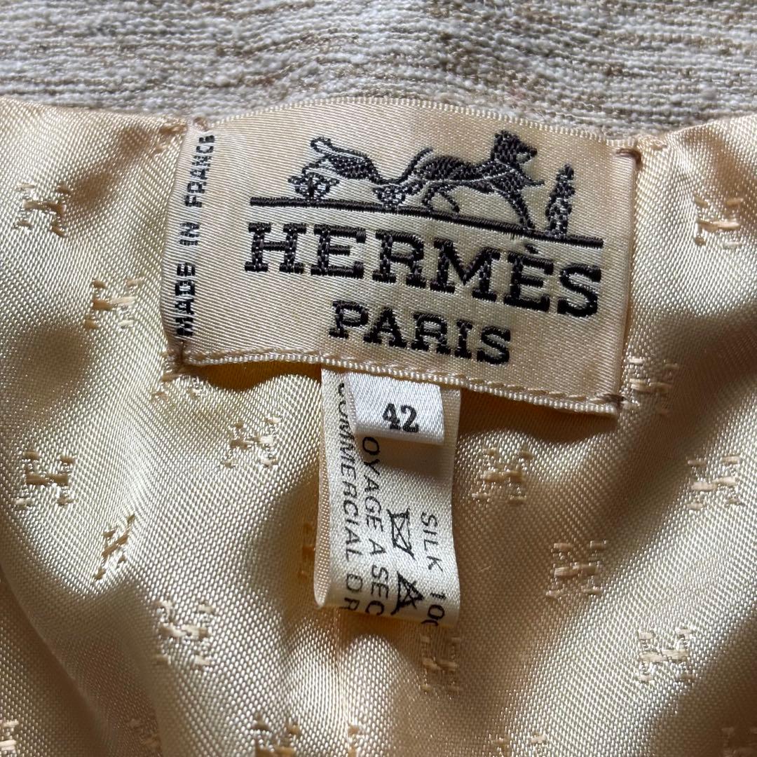 HERMES ジャケット 42 裏地 総柄 ゴールド ロゴ ボタン ブレザー