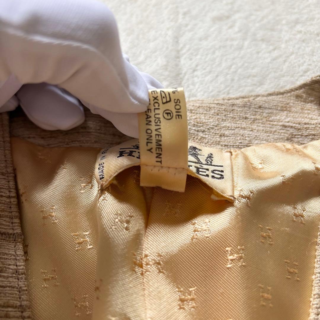 HERMES ジャケット 42 裏地 総柄 ゴールド ロゴ ボタン ブレザー