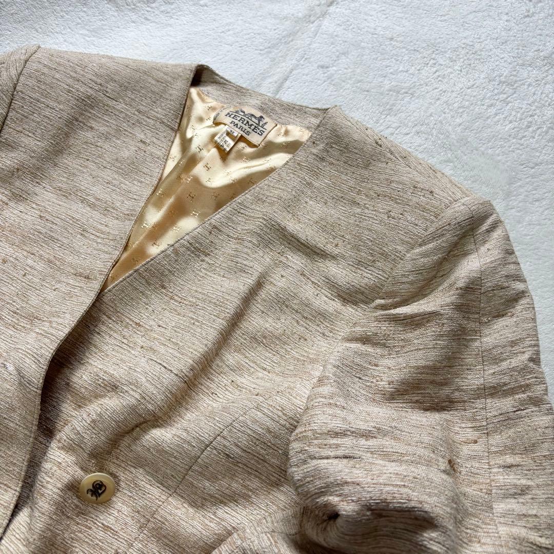 HERMES ジャケット 42 裏地 総柄 ゴールド ロゴ ボタン ブレザー