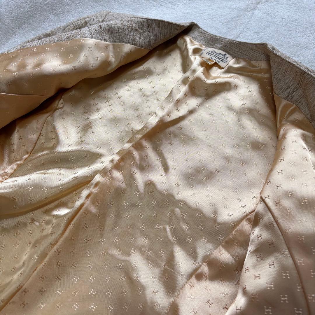 HERMES ジャケット 42 裏地 総柄 ゴールド ロゴ ボタン ブレザー