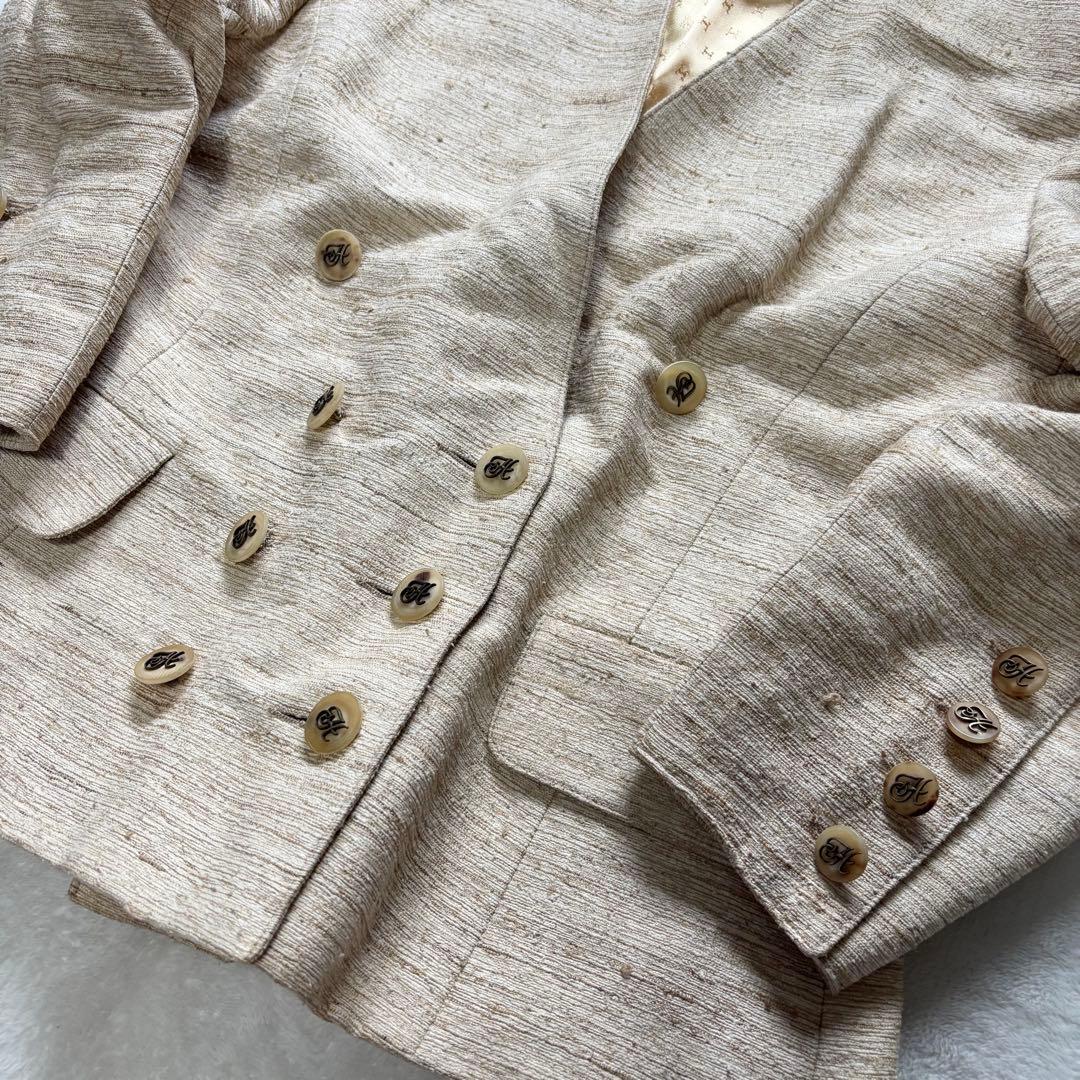 HERMES ジャケット 42 裏地 総柄 ゴールド ロゴ ボタン ブレザー