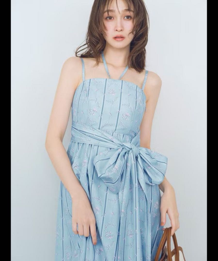 新品タグ付 リリーブラウン ボリュームリボン2wayワンピース 1 黒×白