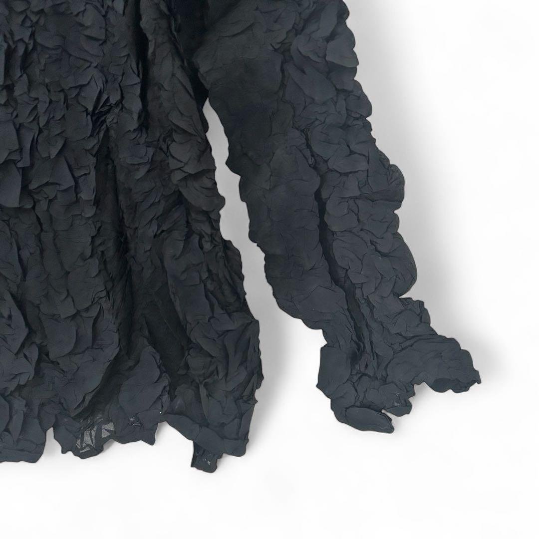 【希少❤︎美品】 イッセイミヤケ 長袖　トップス　シワ加工　ブラック　黒Ｌ　伸縮性