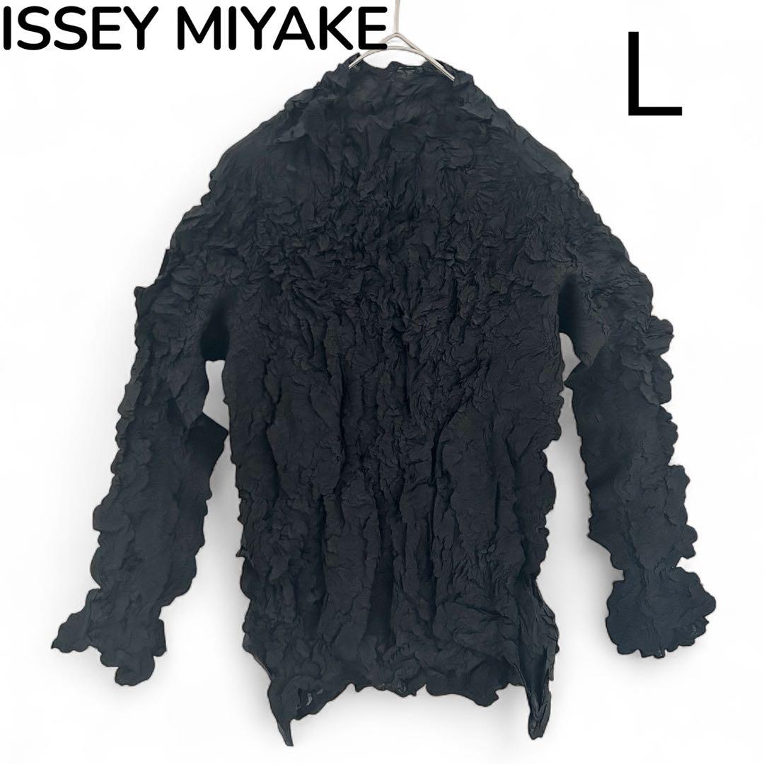 【希少❤︎美品】 イッセイミヤケ 長袖　トップス　シワ加工　ブラック　黒Ｌ　伸縮性