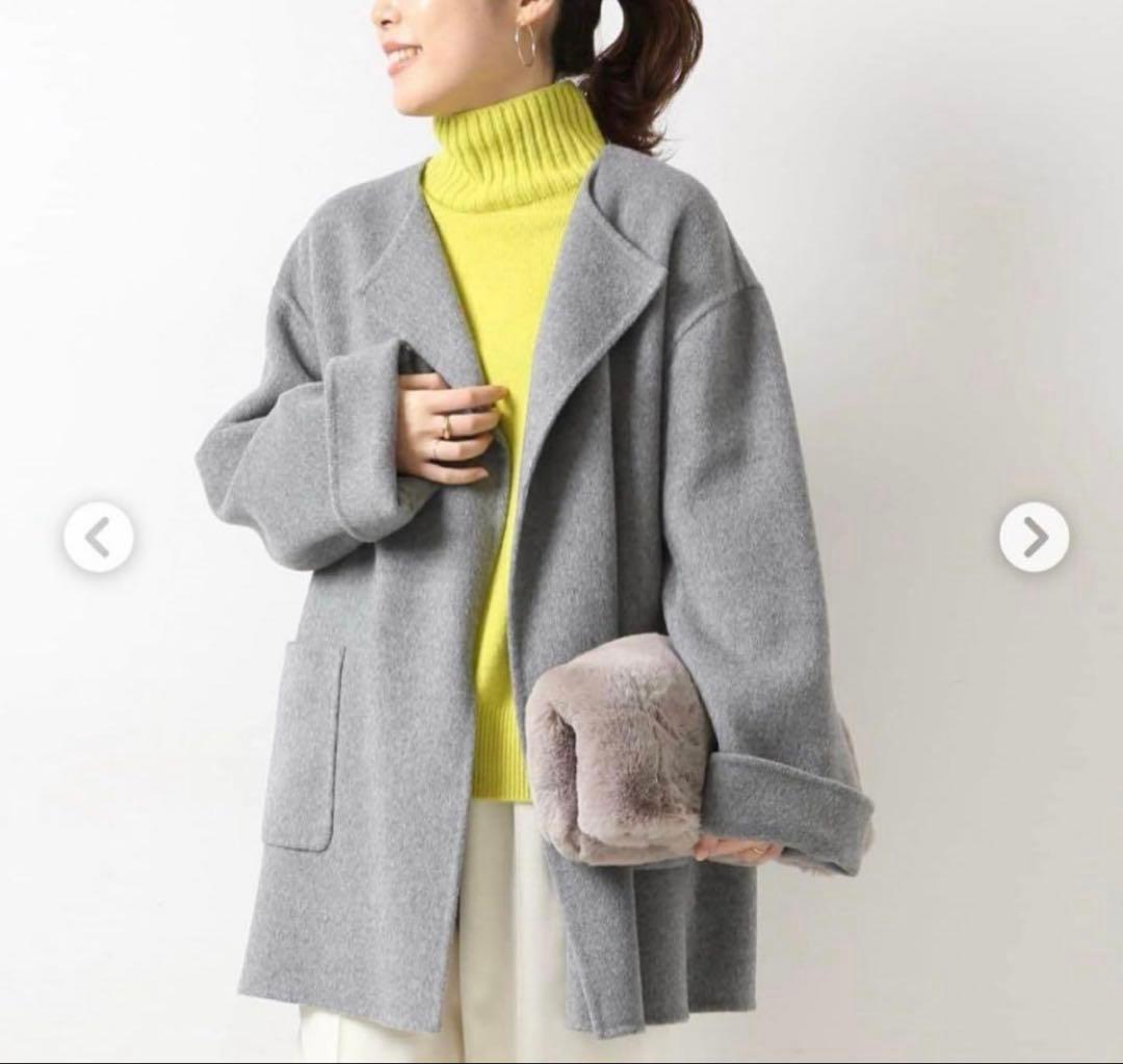 Spick and Span ノーカラーリバーコート ウール