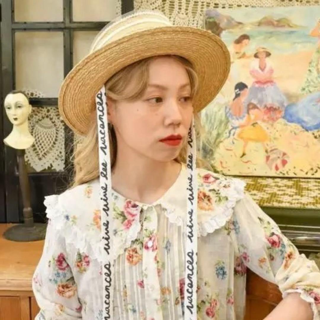 麦わら帽子 バラ色の帽子 カンカン帽 ハット 春夏 ボンヌ チュール リボン