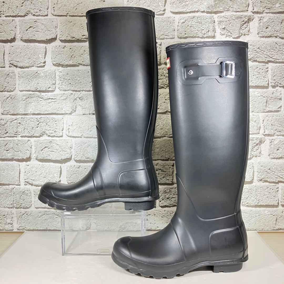 【試着程度】HUNTER レインブーツ 黒 ロング ラバー レディース UK6