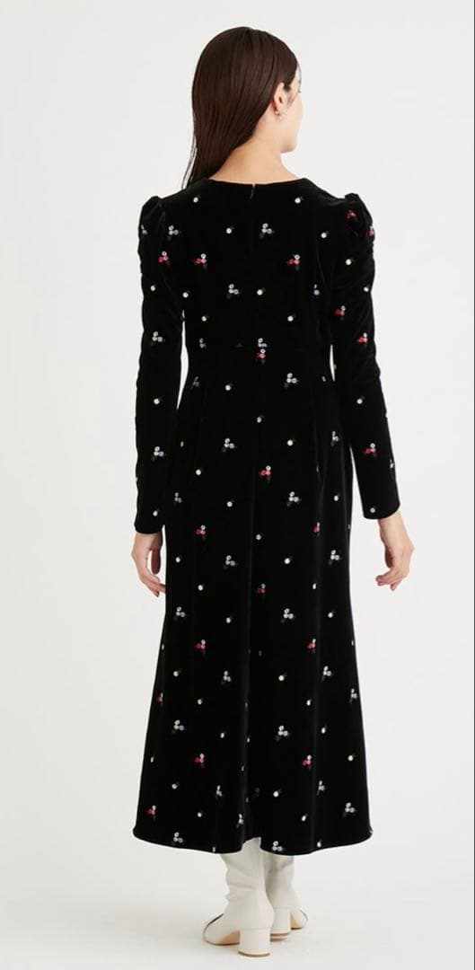 CELFORD セルフォード ベロア総刺繍ワンピース 36 ブラック