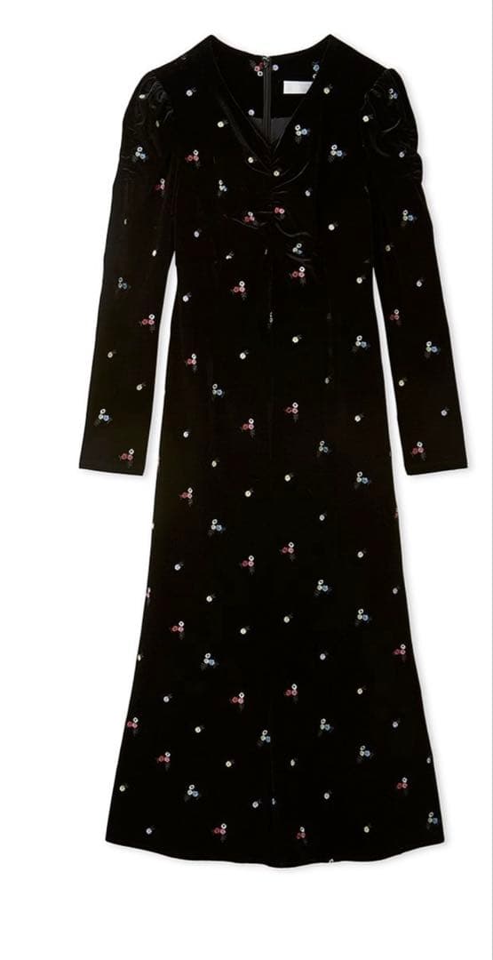 CELFORD セルフォード ベロア総刺繍ワンピース 36 ブラック