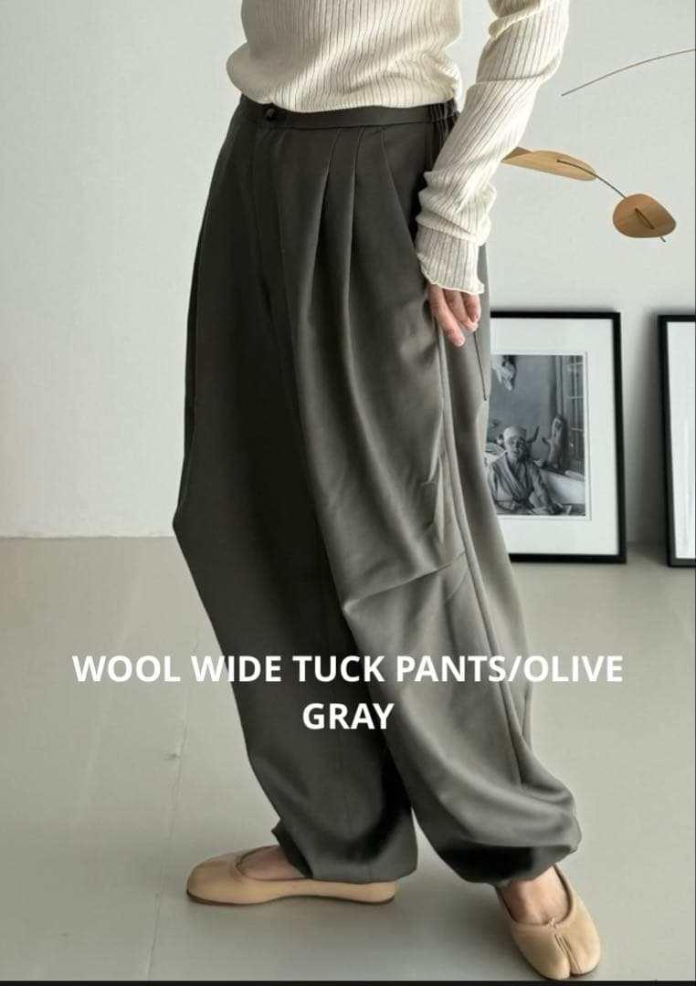 パンツ argue WOOL WIDE TUCK PANTS/OLIVE GRAY02