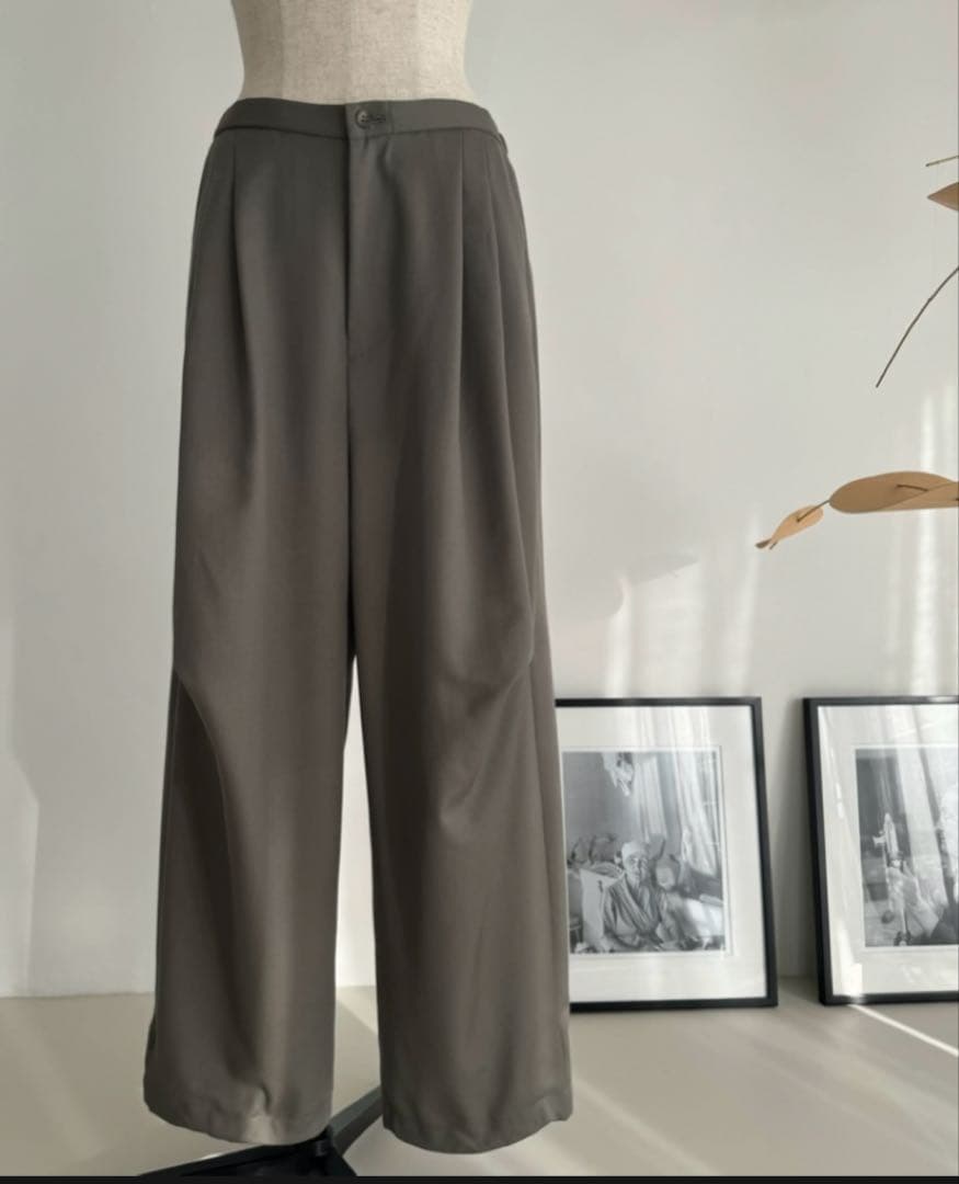 パンツ argue WOOL WIDE TUCK PANTS/OLIVE GRAY02