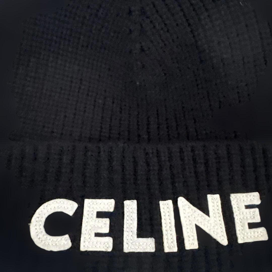 CELINE ブラック ニット帽　ほぼ未使用品　正規品