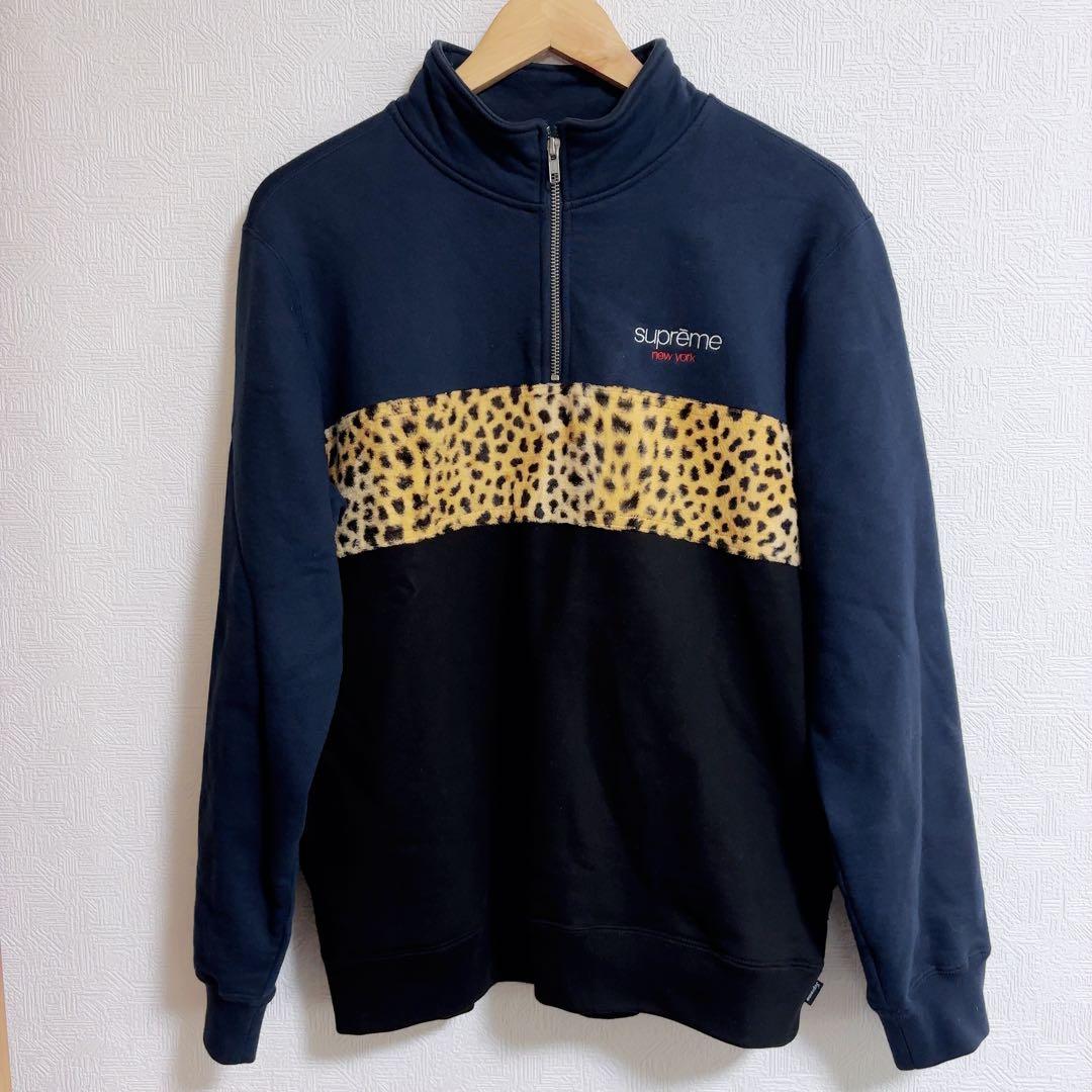 シュプリーム 刺繍ロゴ レオパード ハーフジップスウェット