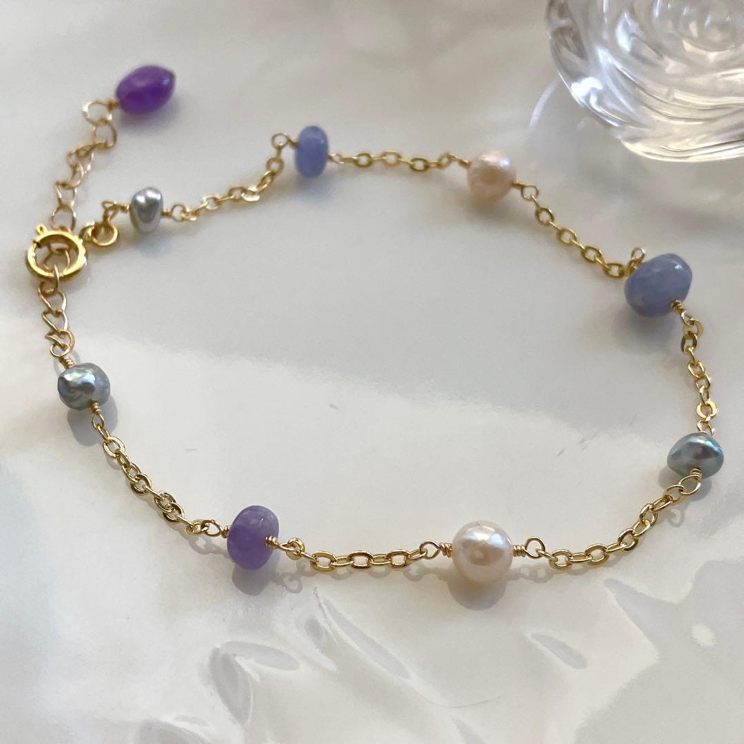 hedgehog◆ハックマナイト×あこや真珠ブレスレット✧14kgf