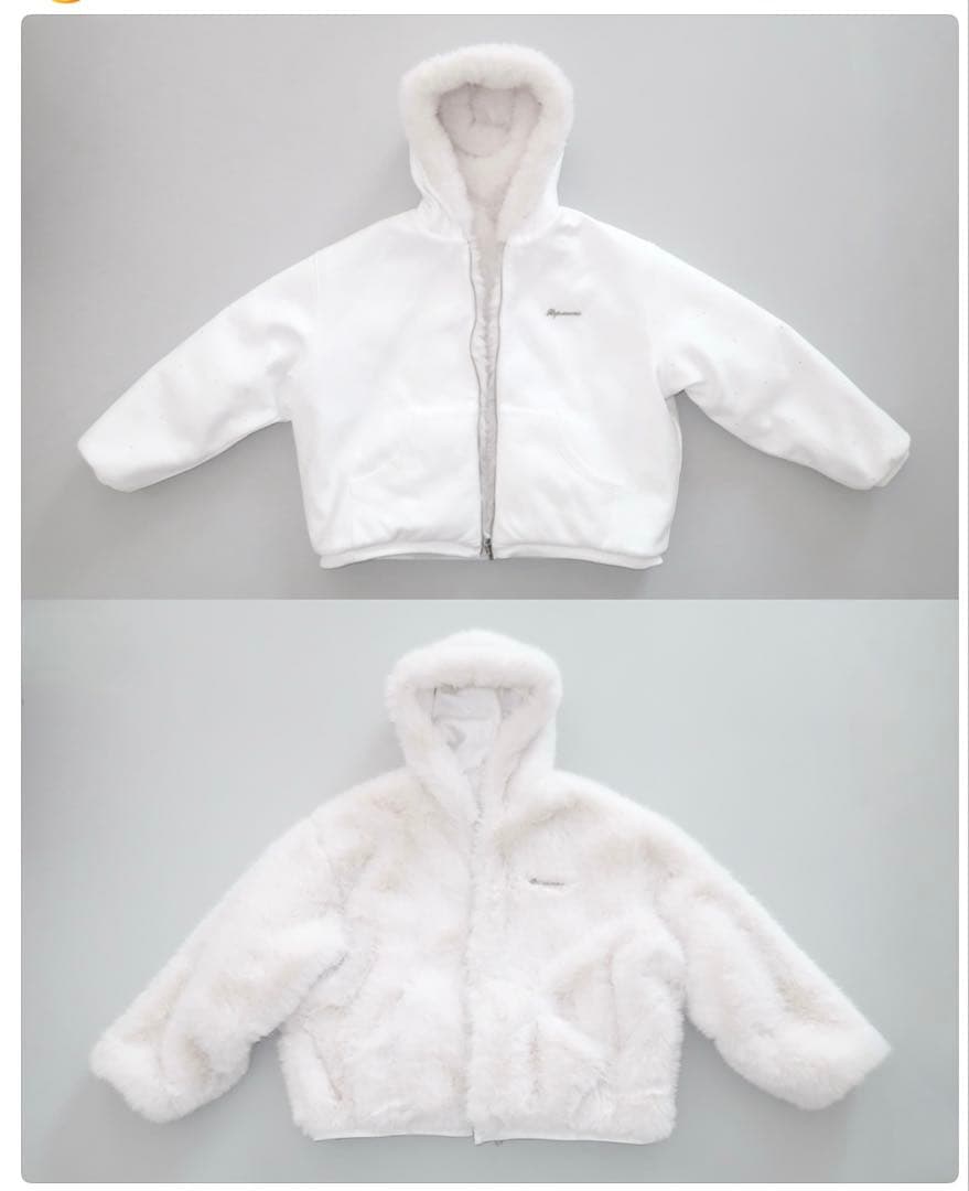 ジャケット・アウター andwang Kirakira 2way fur zip up white