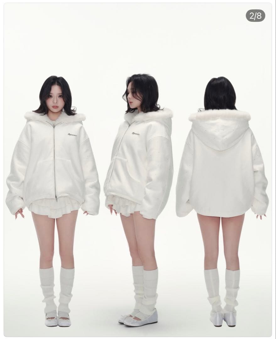 ジャケット・アウター andwang Kirakira 2way fur zip up white