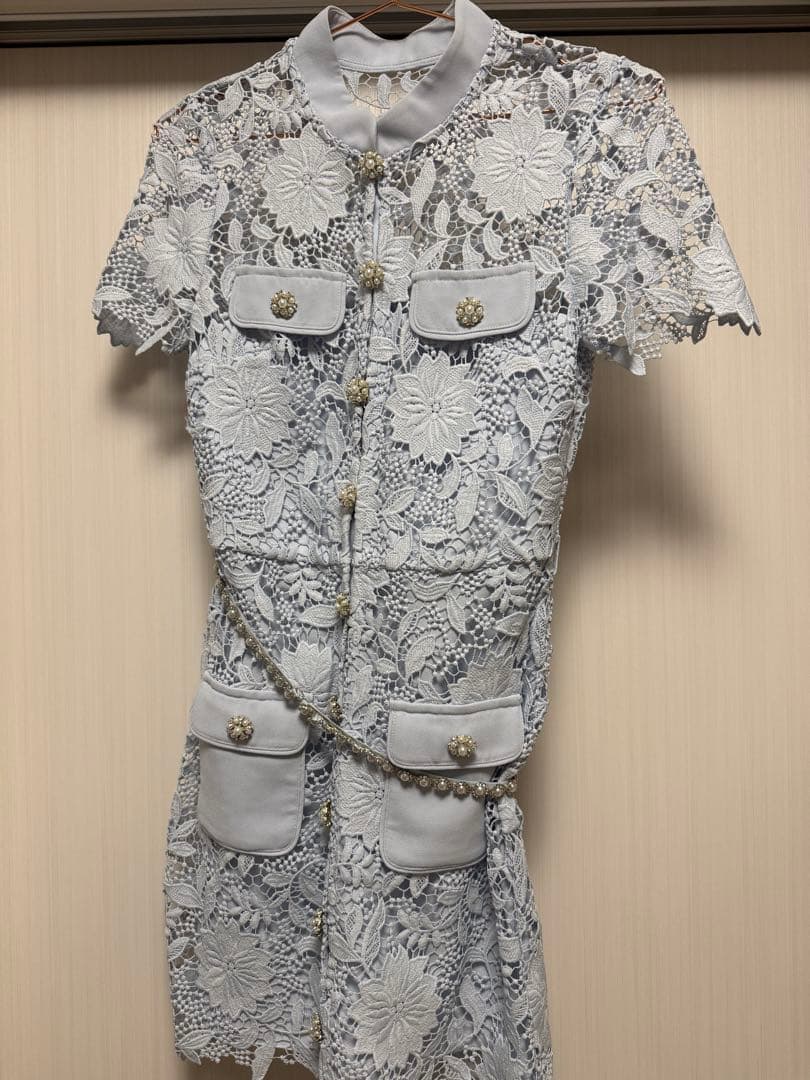 Self-Portrait スカイブルー レースミニドレス