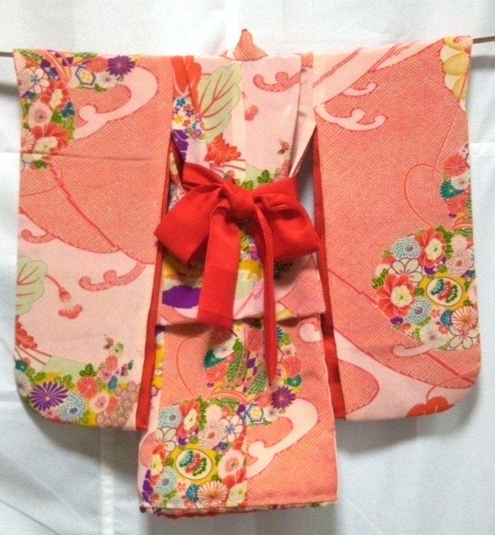 市松人形の着物　16号　ちりめん　比翼　古布　共八掛け