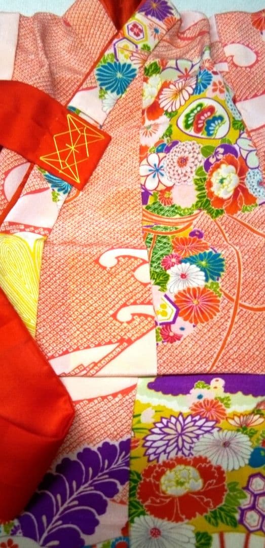 市松人形の着物　16号　ちりめん　比翼　古布　共八掛け