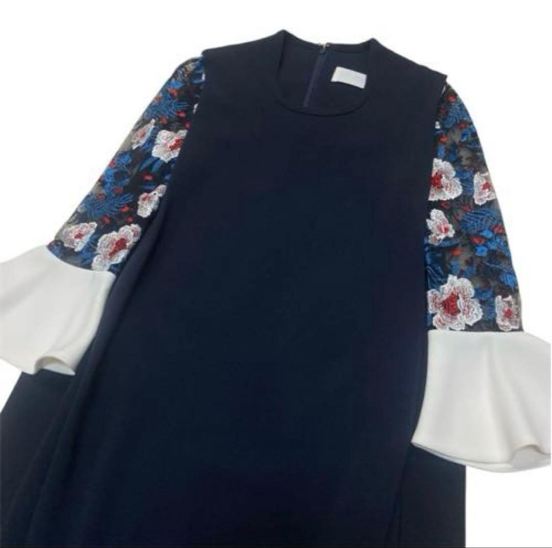 美品 Mame Kurogouchi ボタニカルレーススリーブ ドレスワンピース
