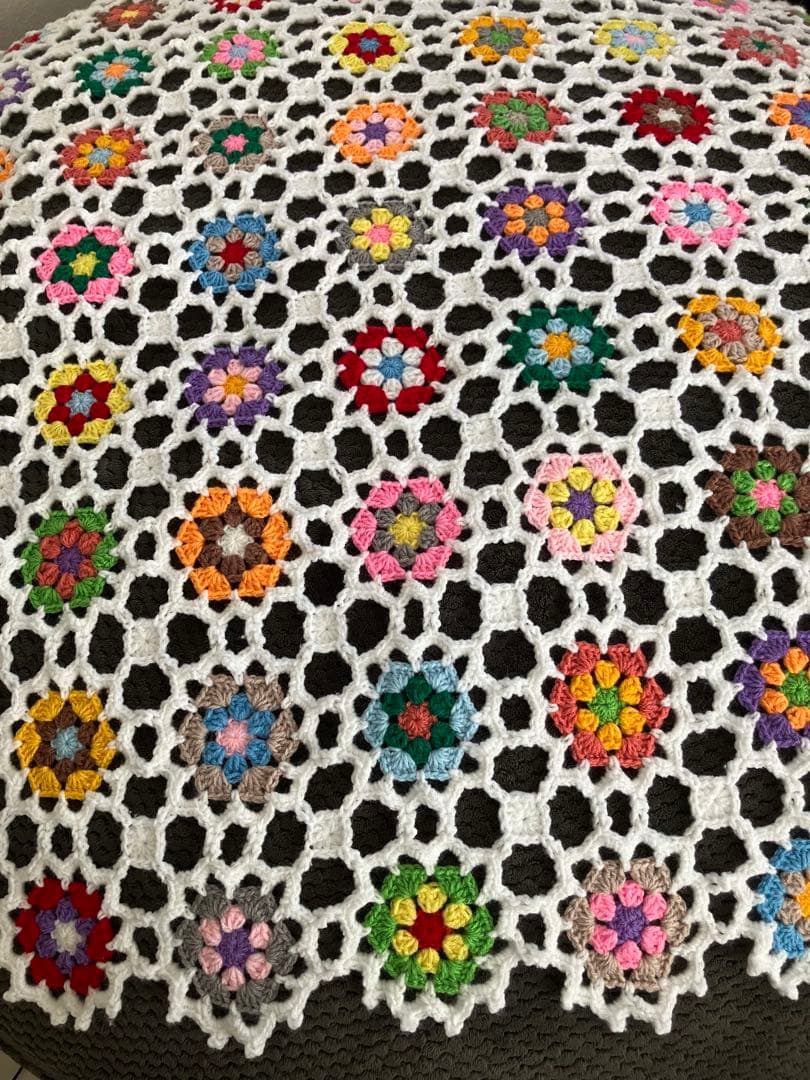 ソファーカバー　ベットカバー　大判ブランケット　マルチカバー　手編み　ハンドメイ