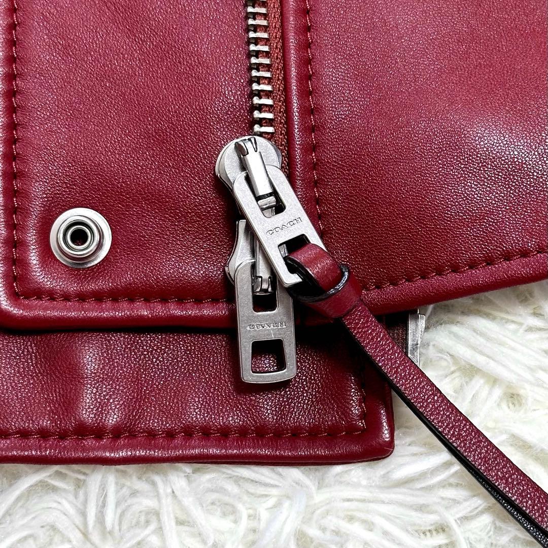 COACH シングルライダース レザージャケット 羊革 ラムレザー レッド系