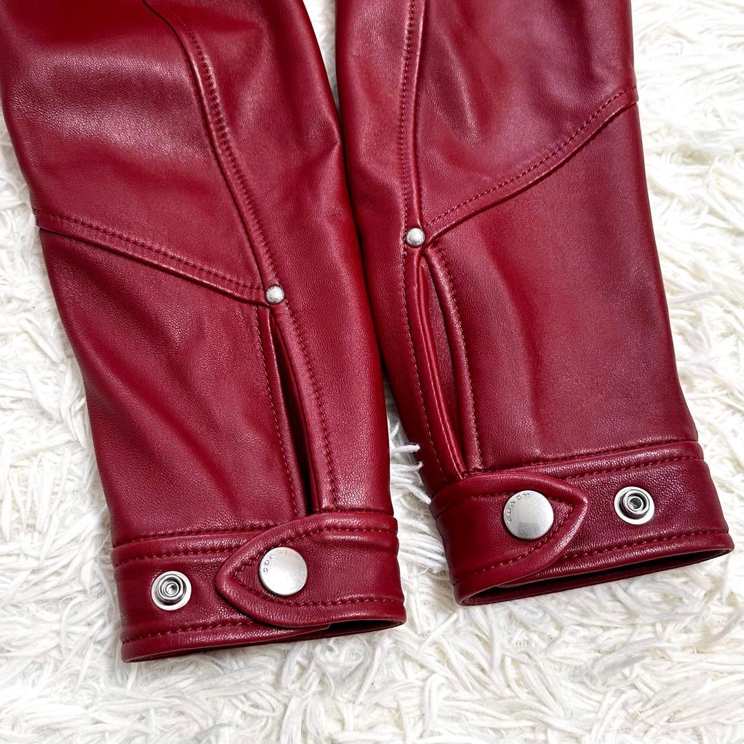 COACH シングルライダース レザージャケット 羊革 ラムレザー レッド系