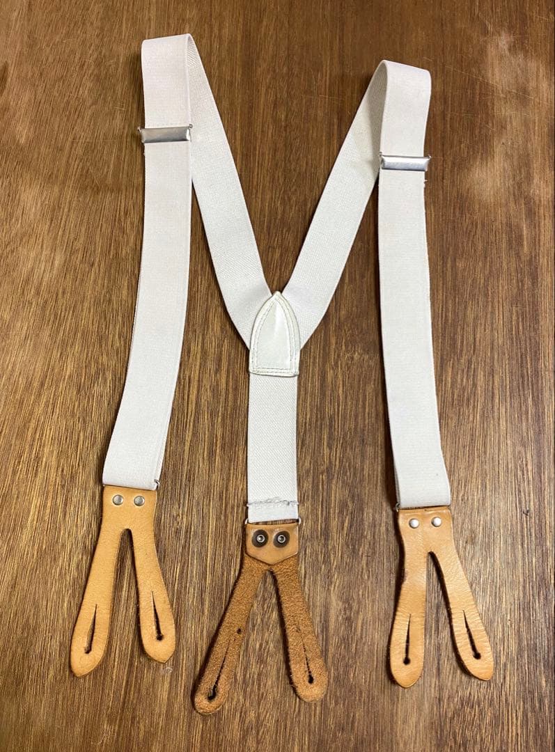 本革 サスペンダー 白 ホワイト 70s 80s