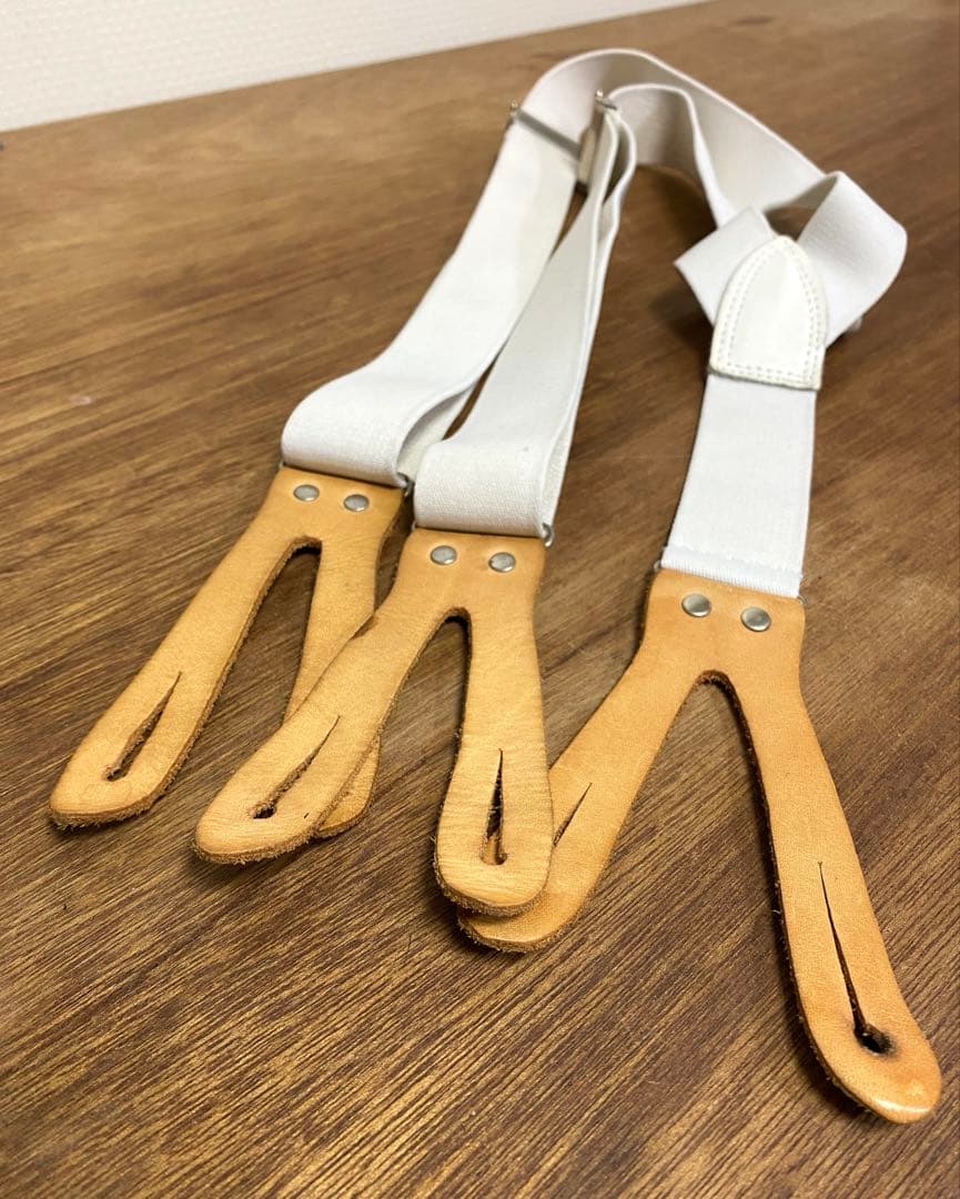 本革 サスペンダー 白 ホワイト 70s 80s