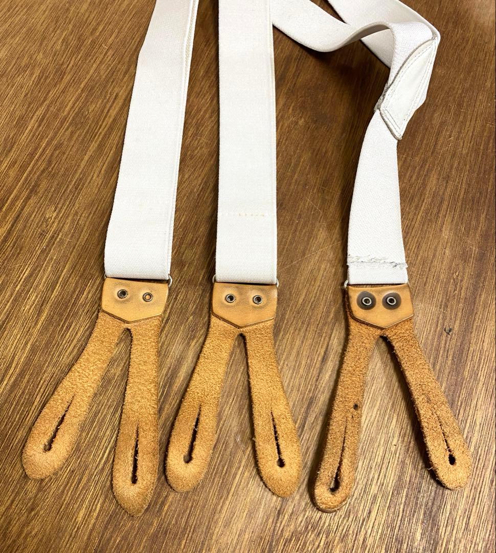 本革 サスペンダー 白 ホワイト 70s 80s