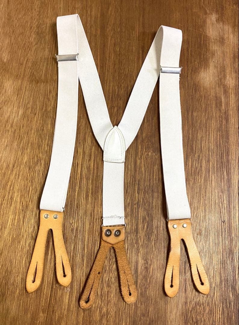 本革 サスペンダー 白 ホワイト 70s 80s