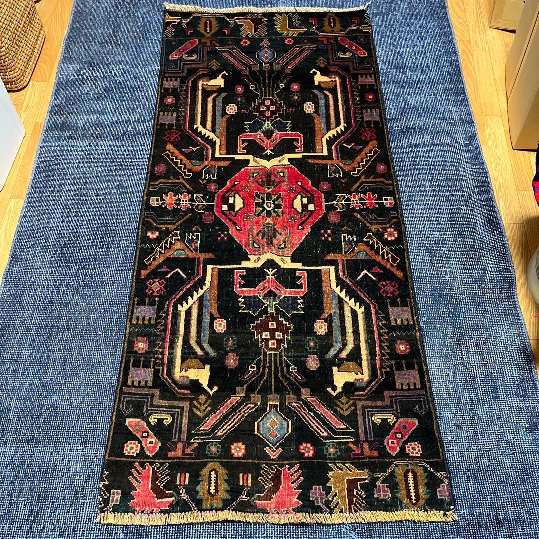 ヴィンテージラグ　アフガニスタンバルーチ族　トライバルラグ　139cm×62cm