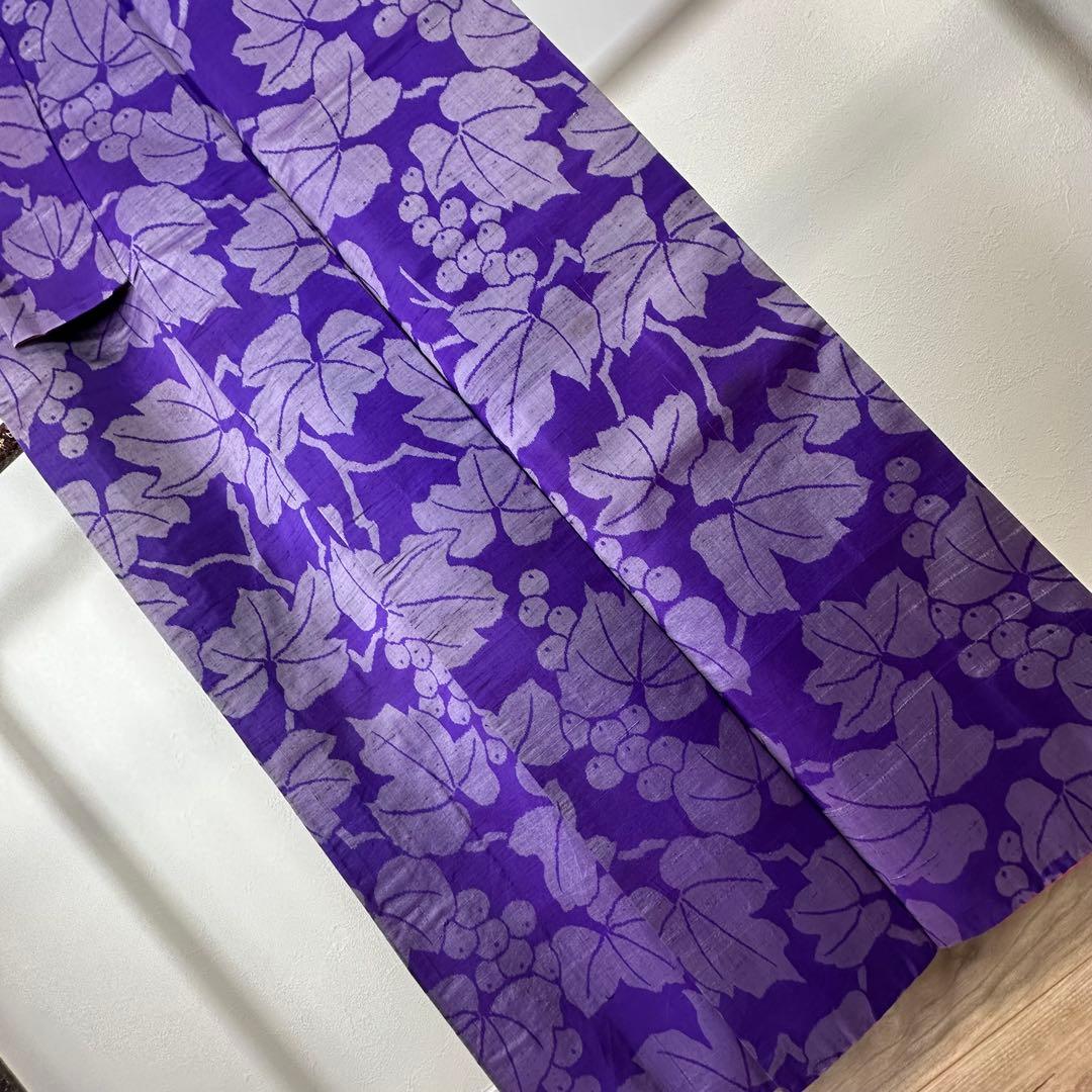 超美品　袷　正絹　着物　157 アンティーク　ヴィンテージ　銘仙　紫　ぶどう