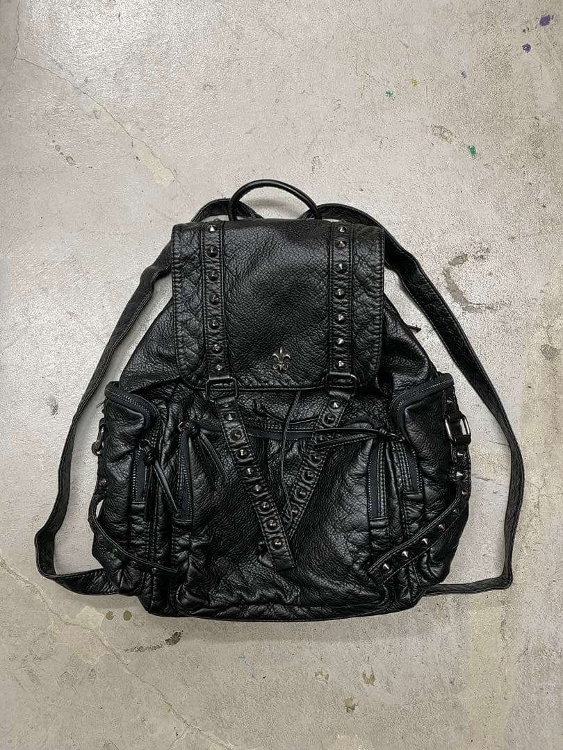 00s パラシュート　レザーリュック　y2k パンク archive 平成 黒