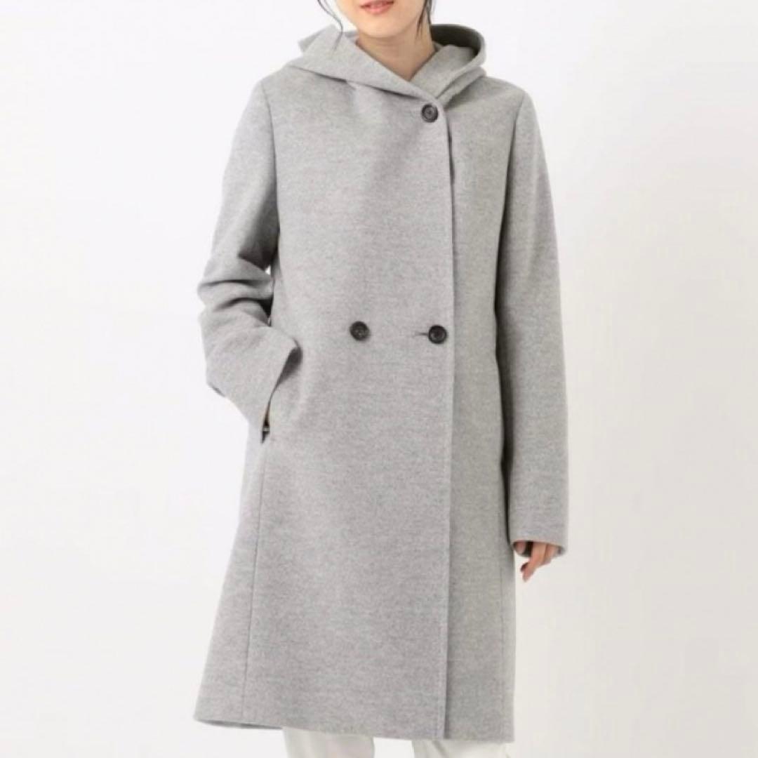 23区 ロングコート 44 フーデッドコート ライトグレー DMW