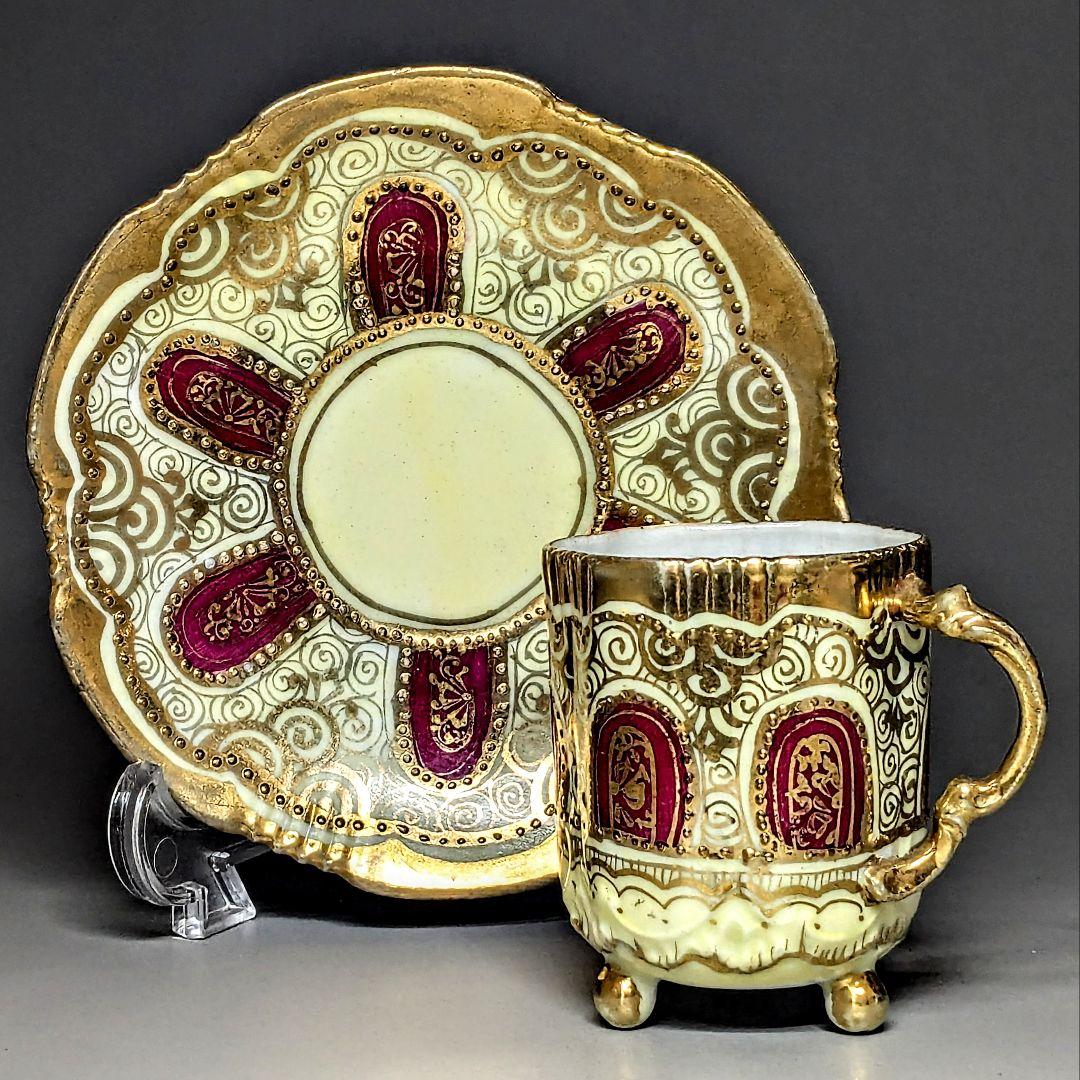 オールドノリタケ アールヌーボー様式 メイプルリーフ印 金盛上デミタスカップ