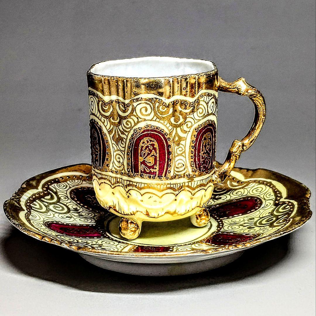 オールドノリタケ アールヌーボー様式 メイプルリーフ印 金盛上デミタスカップ