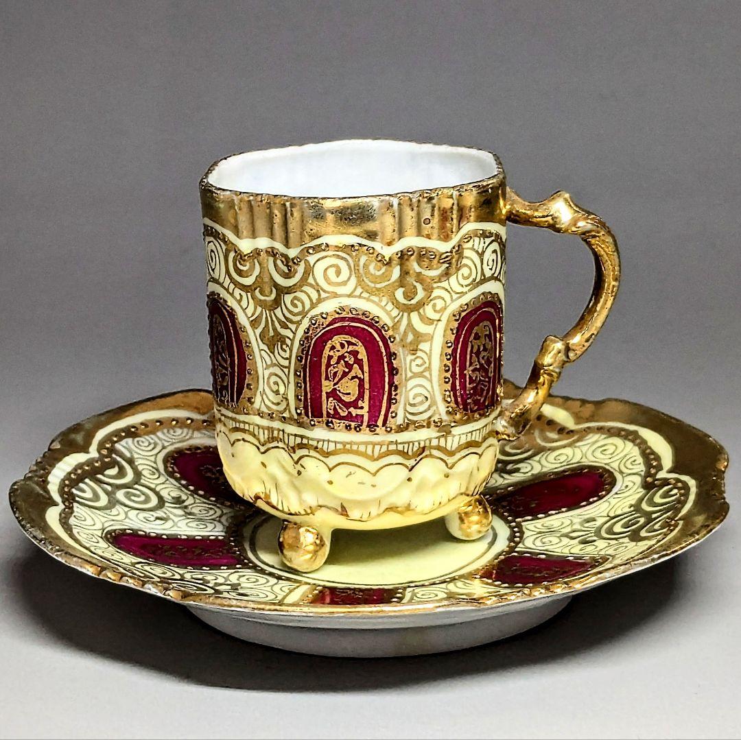 オールドノリタケ アールヌーボー様式 メイプルリーフ印 金盛上デミタスカップ