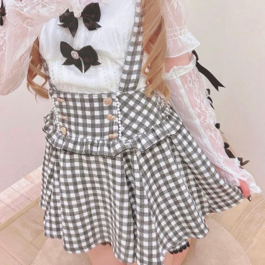 LIZLISA ギンガムツイードサスペンダー付スカパン