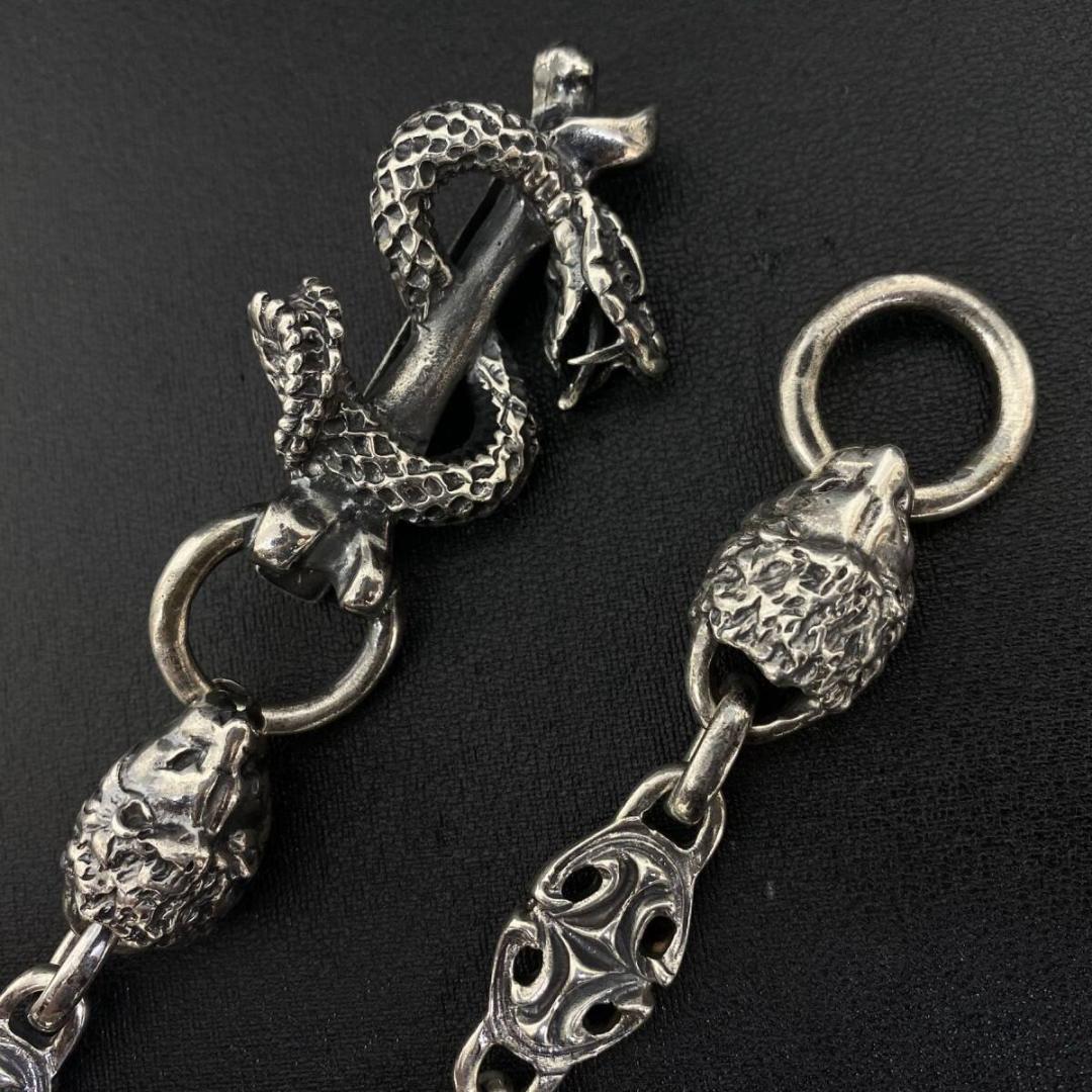 シルバー 925 スネーク ハッピー スカルオーバル リンク ウォレットチェーン